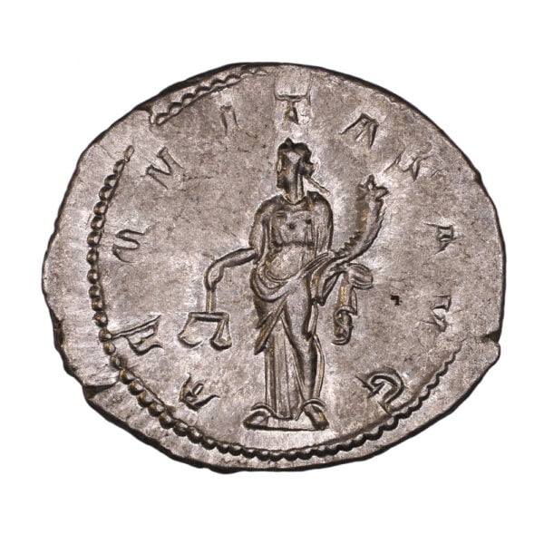 AEQVITAS AVG, Aequitas standing left, holding scales and cornucopiae.