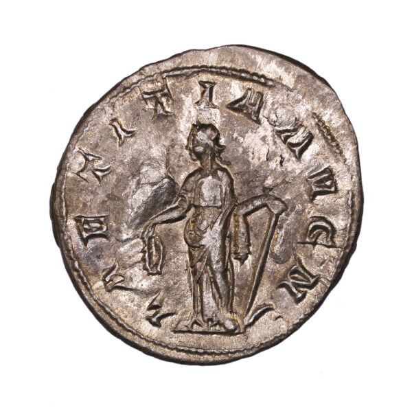 LAETITIA AVG N. Laetitia standing right with wreath and anchor.