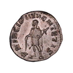 PRINCIPI IVVENTVTIS, Herennius standing left, holding rod and spear.