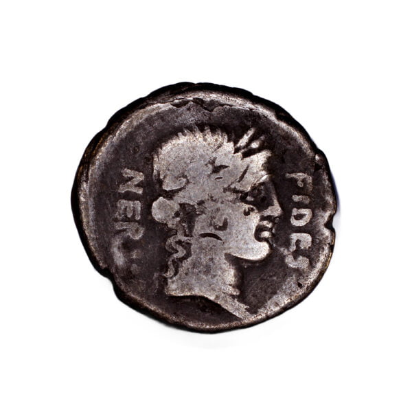 355 - A. Licinius Nerva. AR Denarius - Horseman Dragging Warrior Obv