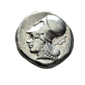 Arkanania, Leukas AR Stater - Athena in Corinthian Helmet