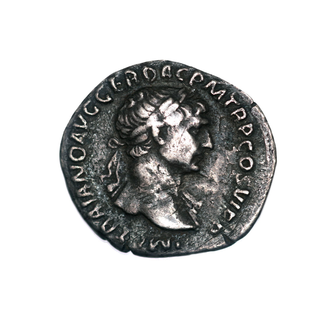 Trajan AR Denarius - Legionary Eagle Between Two Standards