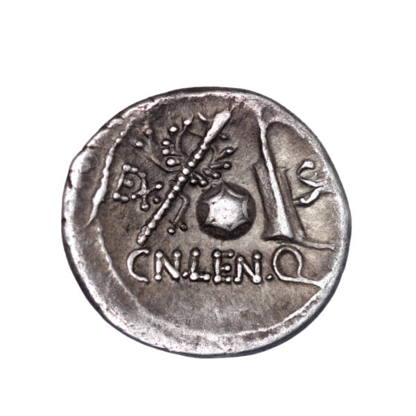 Gnaeus Cornelius Lentulus Marcellinus AR Denarius - Globe Between Wreathed Sceptre and Rudder