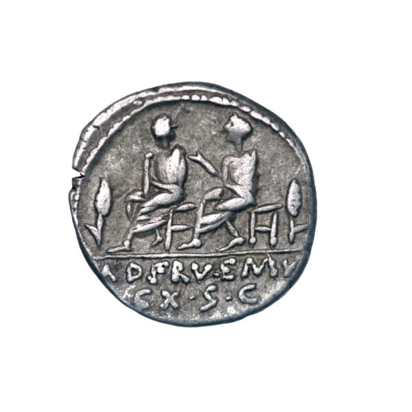 L Calpurnius Piso Caesoninus & Q Servilius Caepio AR Denarius - Quaestors Seated - Image 2