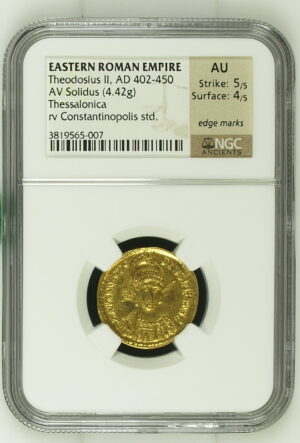 Theodosius II AU Solidus - CONCORDI-A AVGGG (Thessalonica Mint) NGC Graded AU