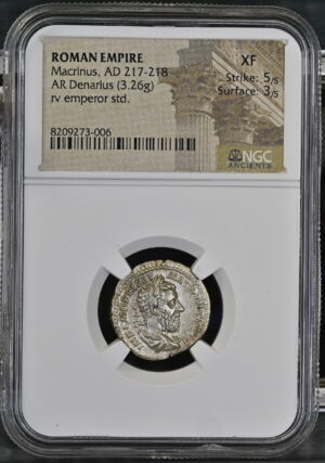 Macrinus AR Denarius - Emperor Seated on Curule Chair (NGC Graded XF) - Image 3