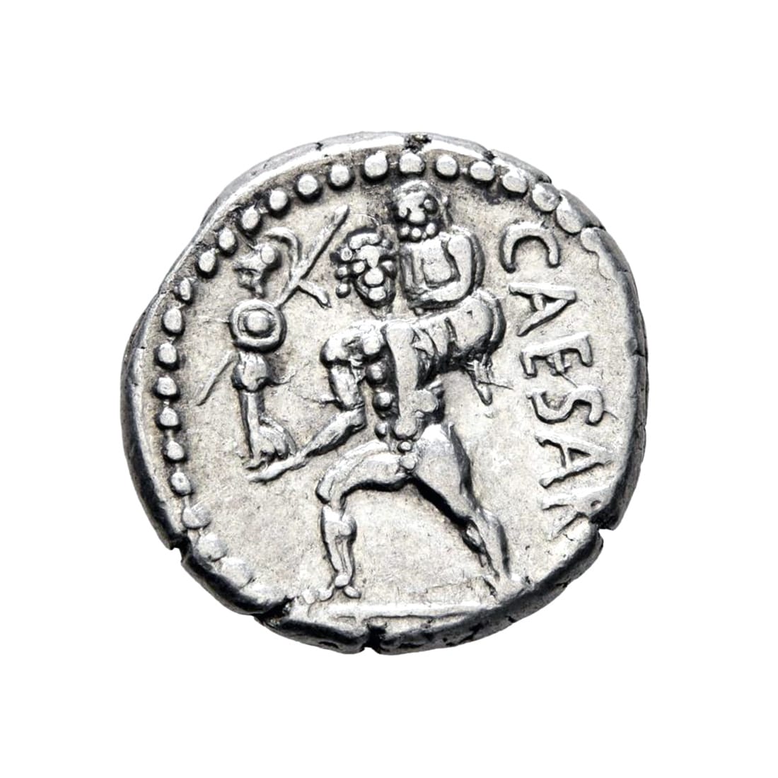 Julius Caesar AR Denarius - Aeneas Carrying Anchises (Military Mint)
