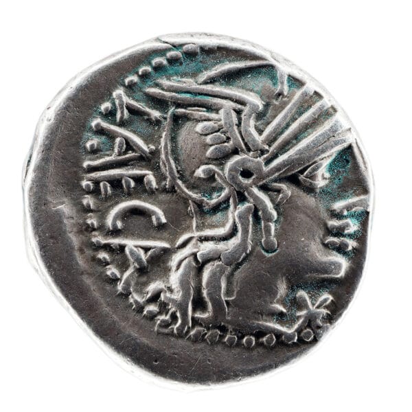 M Porcius Laeca AR Denarius - Libertas in quadriga, crowned by Victory