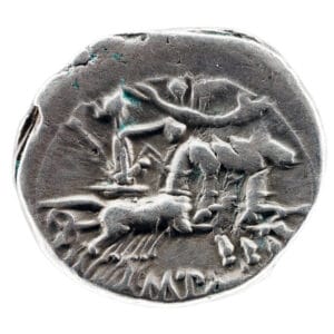 M Porcius Laeca AR Denarius - Libertas in quadriga, crowned by Victory