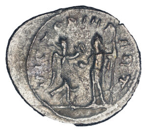 Alternative view of Valerian II BI Antoninianus - VICTORIA PART (Antioch Mint)