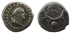 Divus Vespasian AR Denarius - Capricorns Supporting Shield (under Titus)