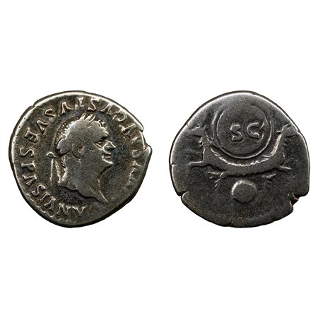 Divus Vespasian AR Denarius - Capricorns Supporting Shield (under Titus)