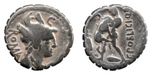 C. Publicius AR Denarius - Hercules Strangling Nemean Lion