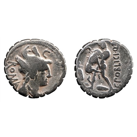 C. Publicius AR Denarius - Hercules Strangling Nemean Lion