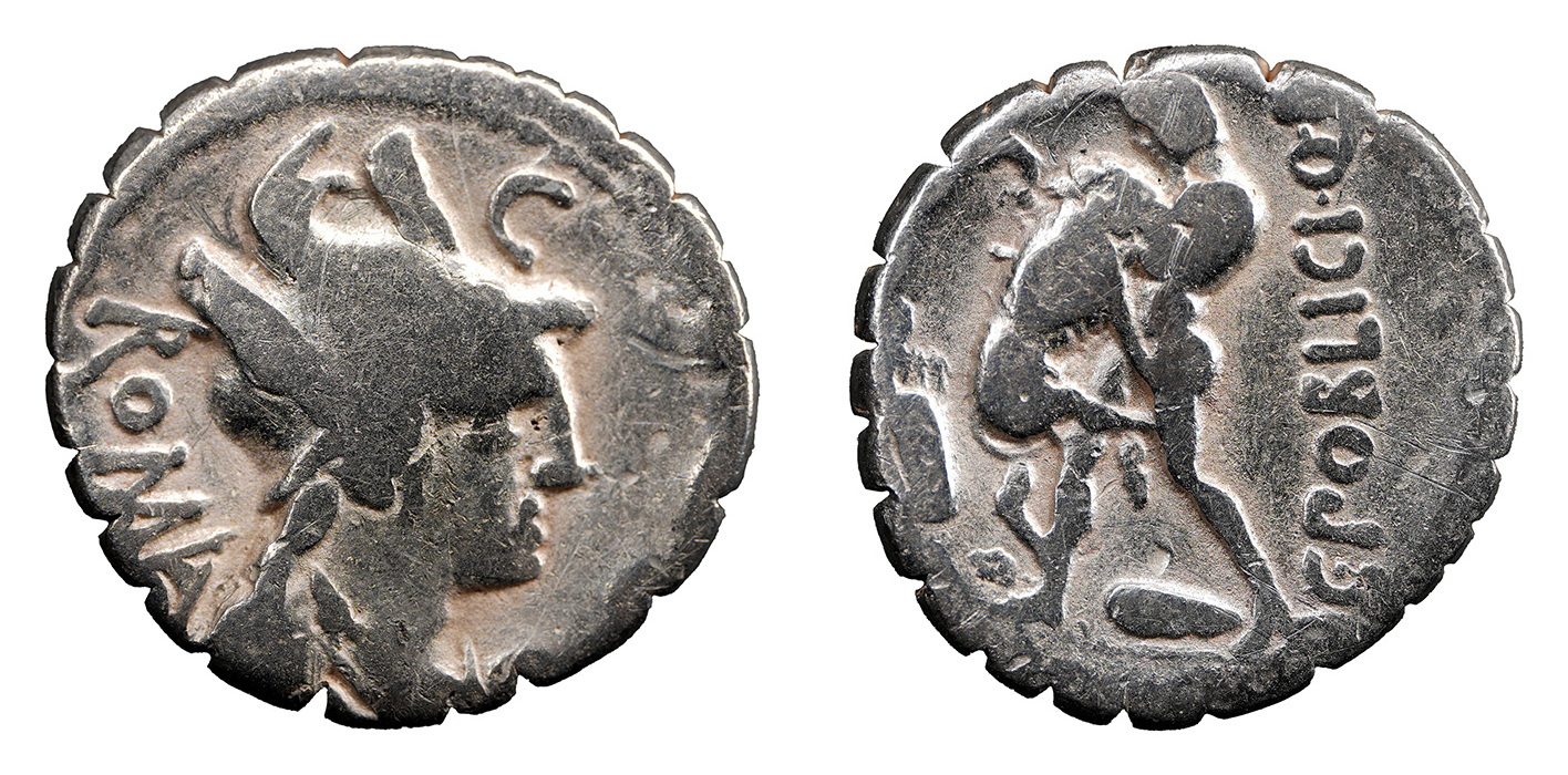 C. Publicius AR Denarius - Hercules Strangling Nemean Lion
