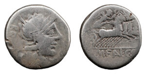 M. Fannius AR Denarius -  Victory in quadriga