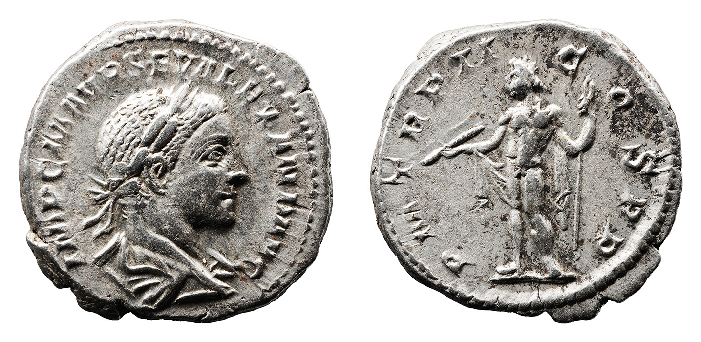 Severus Alexander AR Denarius - Jupiter Holding Thunderbolt