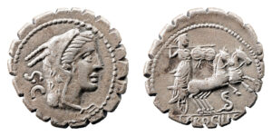 L Procilius Serrate AR Denarius - Juno Sospita in Biga