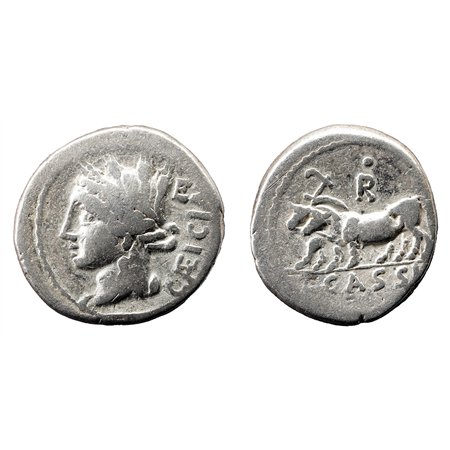 L. Cassius Caecianus AR Denarius - Two Yoked Oxen