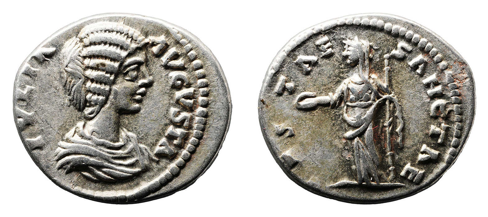 Julia Domna AR Denarius - VESTAE SANCTAE (Laodicea ad Mare Mint)