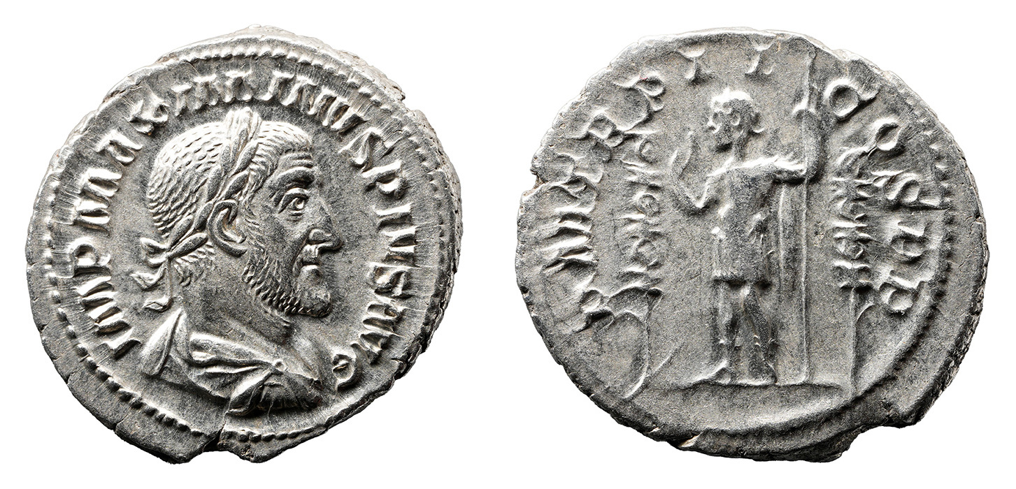 Maximinus Thrax AR Denarius - Emperor Between Standards