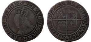 Elizabeth I AR Shilling - Tudor - Long cross through shield. (MM A)