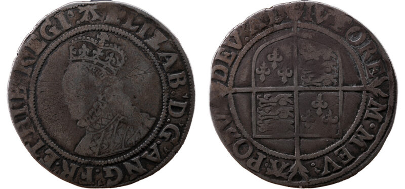 Elizabeth I AR Shilling - Tudor - Long cross through shield. (MM A)