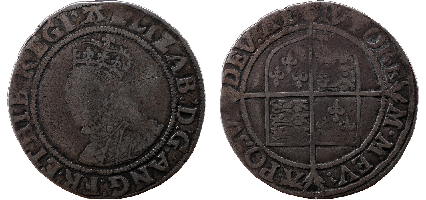 Elizabeth I AR Shilling - Tudor - Long cross through shield. (MM A)